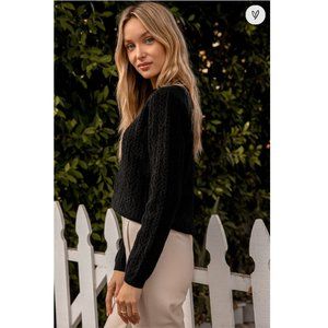 Lulu's Cozy Black Pointelle Knit Long Sleeve Sweater